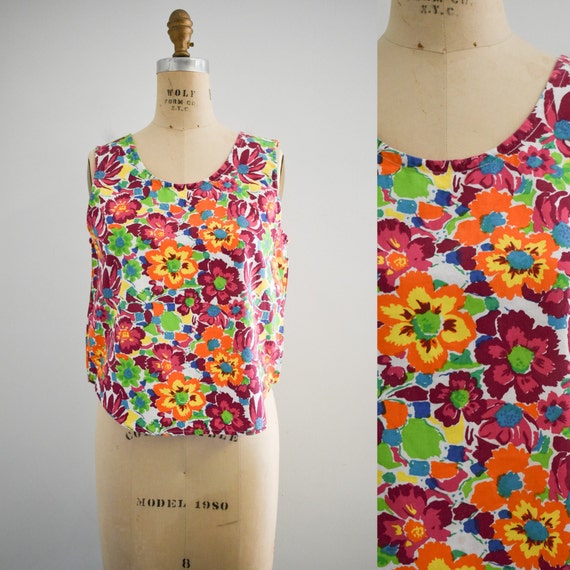 1990s Bright Floral Tank Top