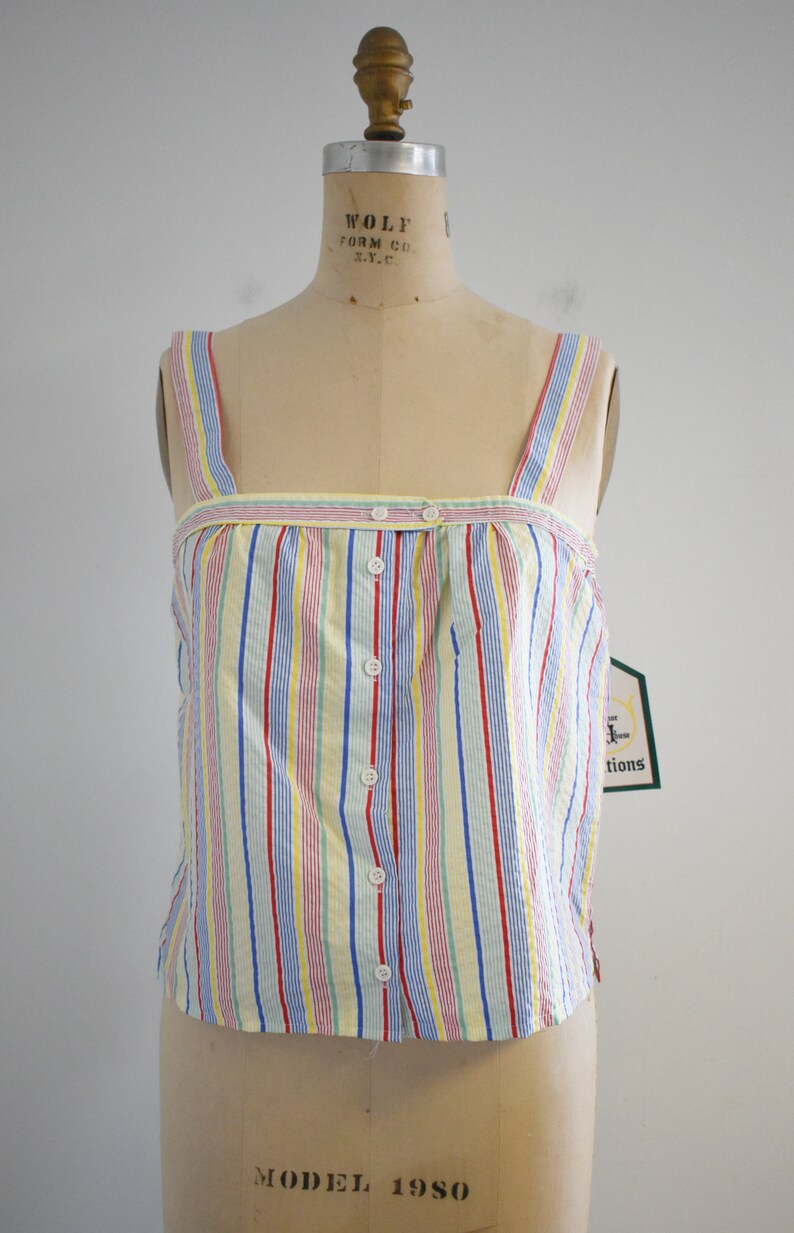 1980s NOS Rainbow Seersucker Tank Top image 2