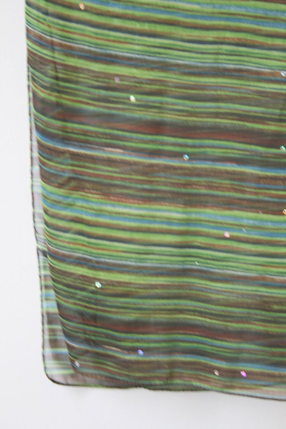 1990s Green Striped Chiffon Scarf - image 5