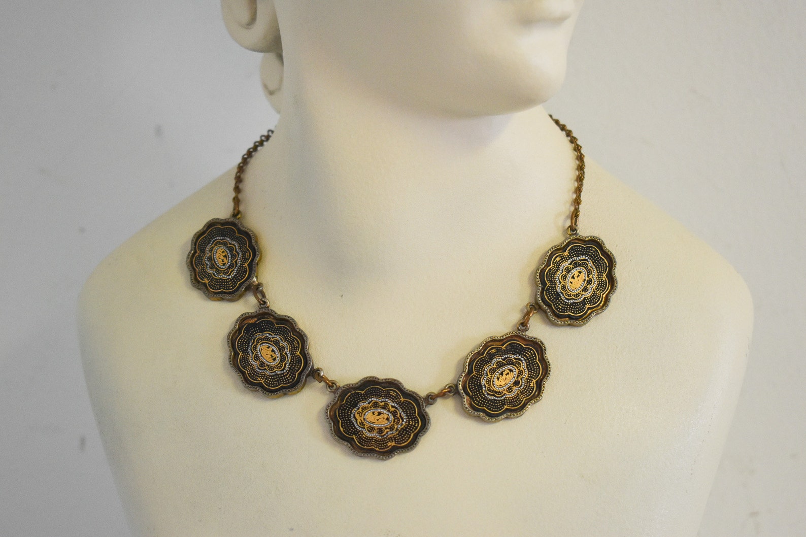 1950s Damascene Style Link Necklace and Dangle Earrings - Etsy