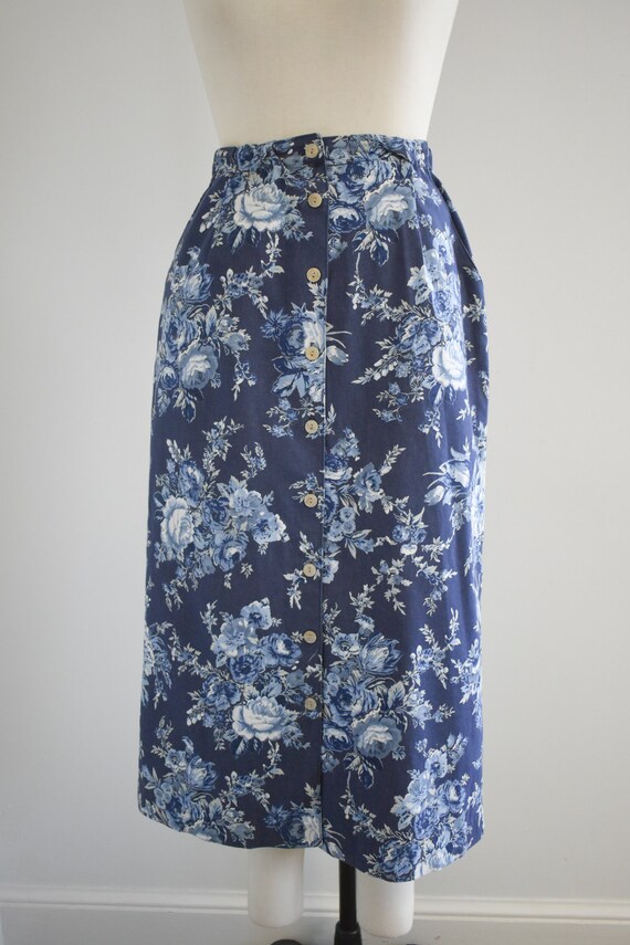 1980s Floral Denim Midi Skirt - image 4