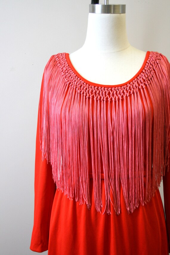 1960s Red Fringed Maxi Dress - image 2
