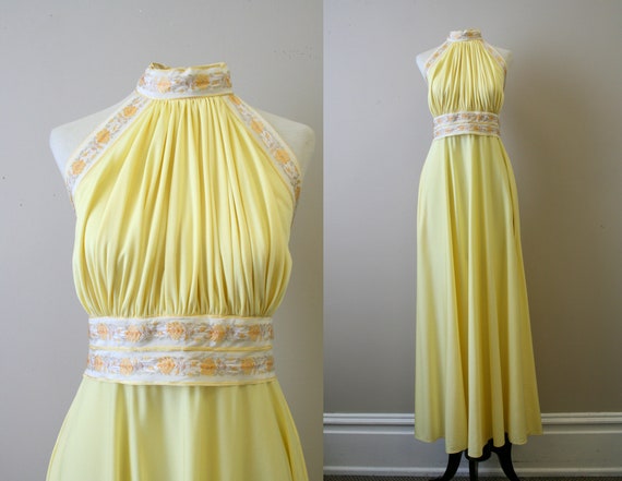 1970s Lillie Rubin Yellow Maxi Dress and Wrap