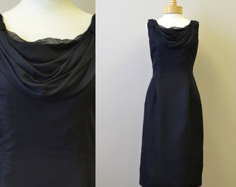 1950s Melbray Black Chiffon Wiggle Dress