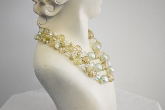 1960s Pale Green Bead Multi Strand Necklace - image 3