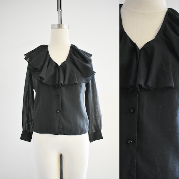 1960s Black Ruffled Blouse - image 1