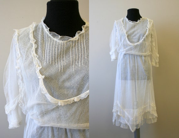 1900-1910s Cream Mesh Dress