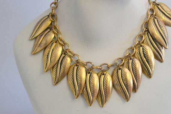 Vintage Gold Leaf Charm Necklace - image 3