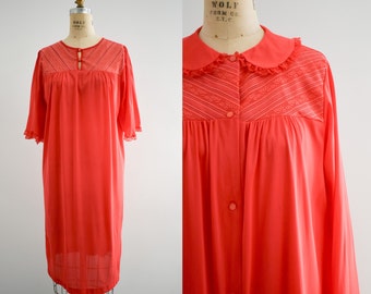 1970s Coral Red Robe and Night Gown Set