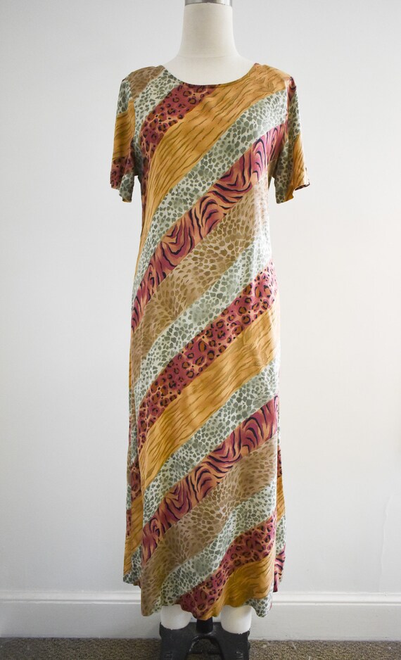 1990s Striped Animal Print Maxi Dress - image 2