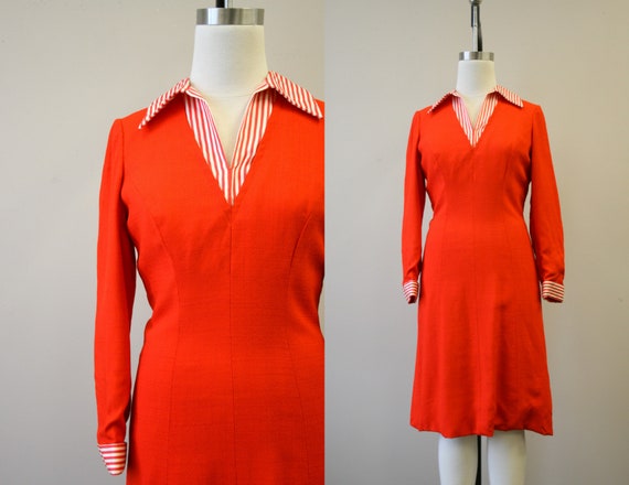 1970s Adele Simpson Red-Orange Dress