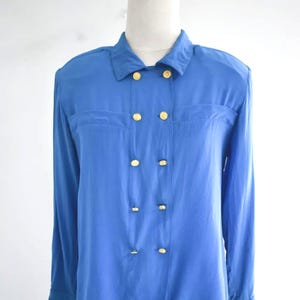 1980s Royal Blue Silk Blouse