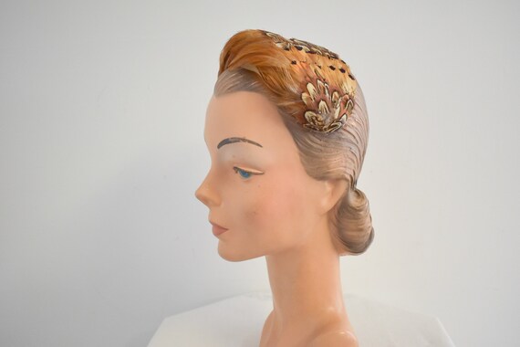 1950s Brown Feather Half Hat - image 3