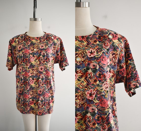 1990s Floral Embellished Oversized T-Shirt - image 1