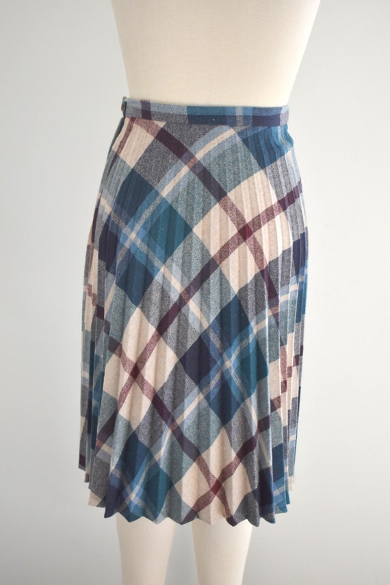 1970s Blue Plaid Midi Skirt - image 6