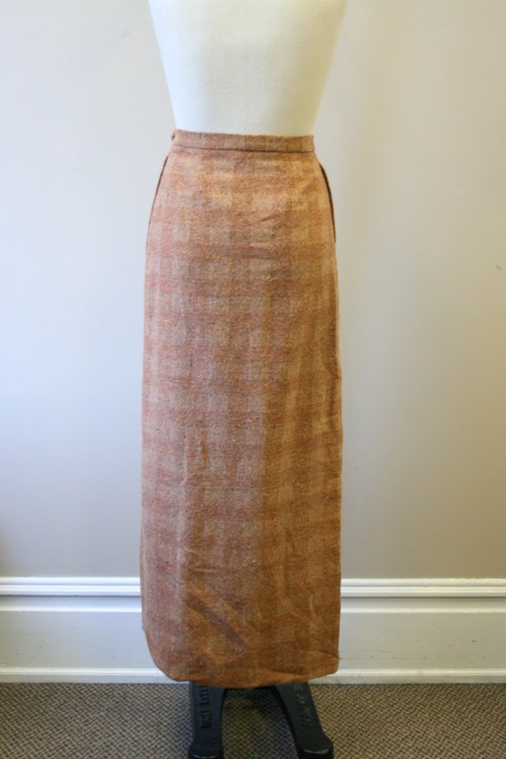 1980s Brown Tweed Wool Wrap Maxi Skirt - image 6