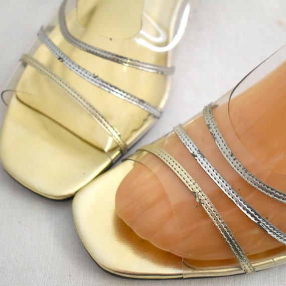 1980s Arnie Metallic Sandals with Acrylic Heels, … - image 1