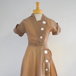 1940s Mocha Puckered Asymmetrical Dress