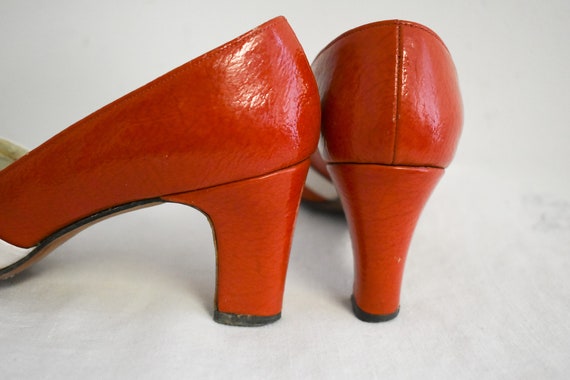 1960s Palizzio Red-Orange and White Patent Heels,… - image 3