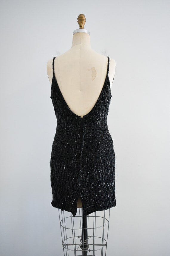 1990s Sequin and Beaded Black Mini Dress - image 5