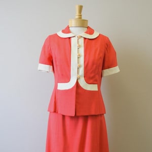 1950s Coral and Cream Dress and Jacket Set