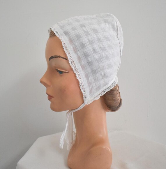Antique White Linen Sleep Bonnet - Etsy display picture 2