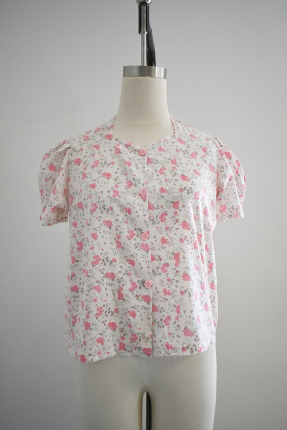 1960s Pink Floral Print Blouse - image 2