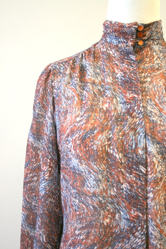 1980s Brown Marbled Print Blouse - image 3