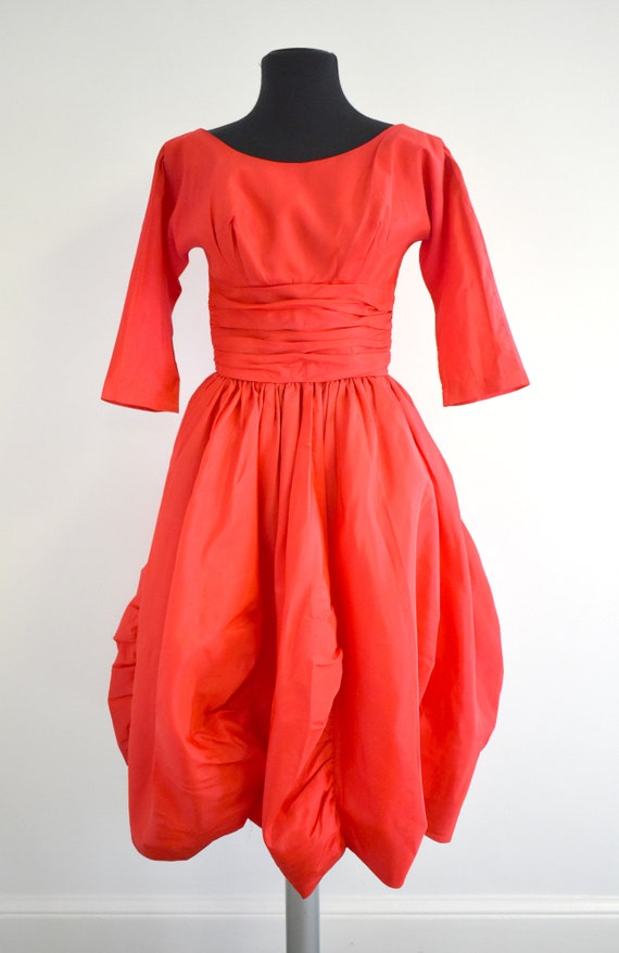 1950s Red Taffeta Dress - image 2