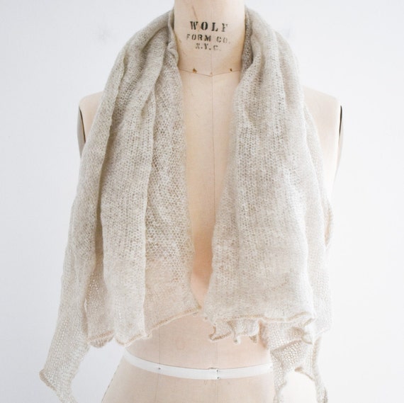 1970s Oatmeal Sheer Knit Scarf - image 1
