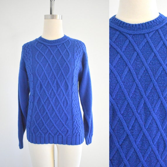 1980s Mademoiselle Blue Cable Knit Sweater