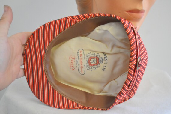 1940s/50s Red Striped Newsboy Cap - image 7