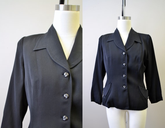 1940s Black Wool Gabardine Jacket