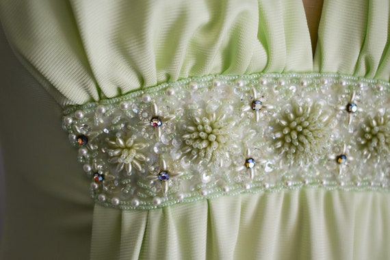 1970s Jack Bryan Pale Green Beaded Maxi Dress - image 4