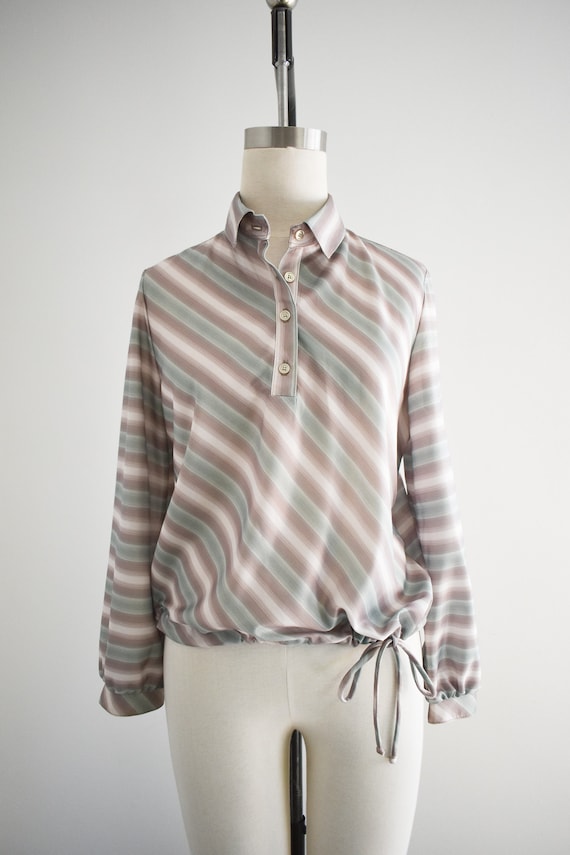 1970s Sage Green, Cream, and Taupe Striped Knit B… - image 2