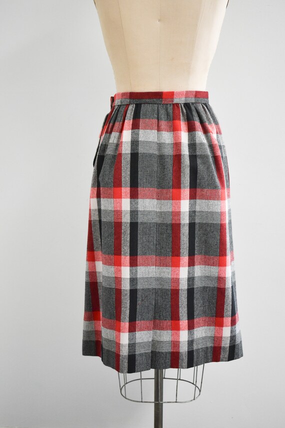 1980s Red, Black, and White Plaid Skirt - image 6