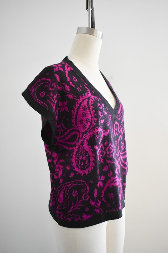 1980s Hot Pink and Black Paisley Sweater - image 4