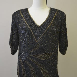 1980s Black Matte Sequin Blouse