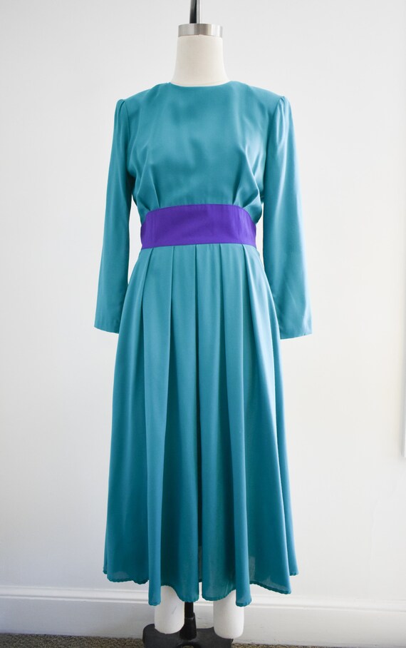 1990s Green and Purple Midi Dress - image 3