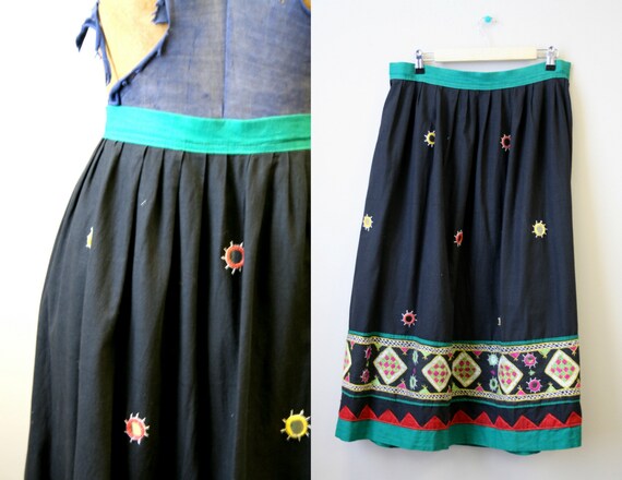 1970s Indian Mirror Embroidered Skirt