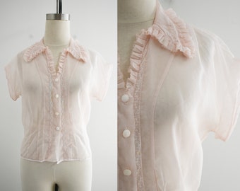 1940s Pale Pink Sheer Nylon Blouse