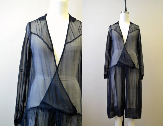 1920s Sheer Black Chiffon Dress