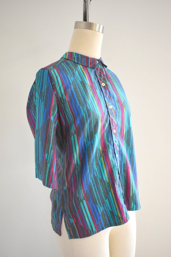 1950s/60s Diamond Striped Printed Cotton Blouse - image 4