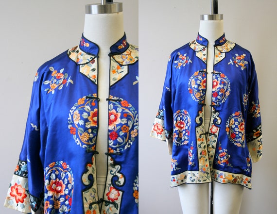 1930s Embroidered Chinese Blue Silk Jacket