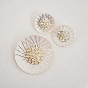 MCM Silver Sunburst Rhinestone Brooch and Clip Earrings Set