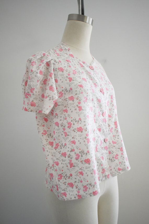 1960s Pink Floral Print Blouse - image 4