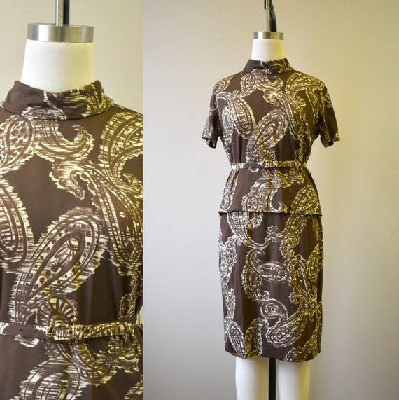 1960s Sacony Brown Paisley Skirt Set