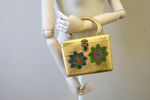 1950s Gold Floral Box Purse
