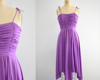 1970s Purple Ruched Dress