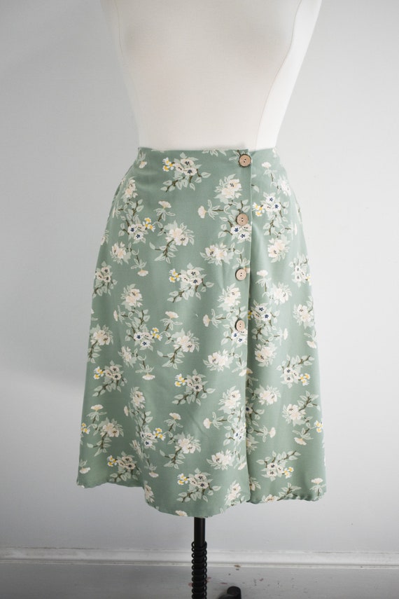 1990s Sage Green Floral Skirt - image 3